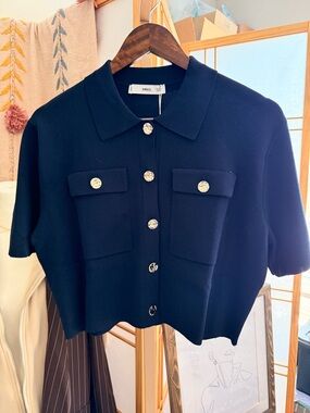 Mango (MNG) Knit Button-Up Cropped Jacket Top – Size M